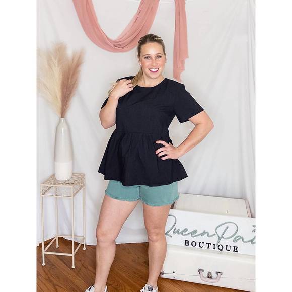 NEW MOODIE poplin peplum top in black - Picture 3 of 3